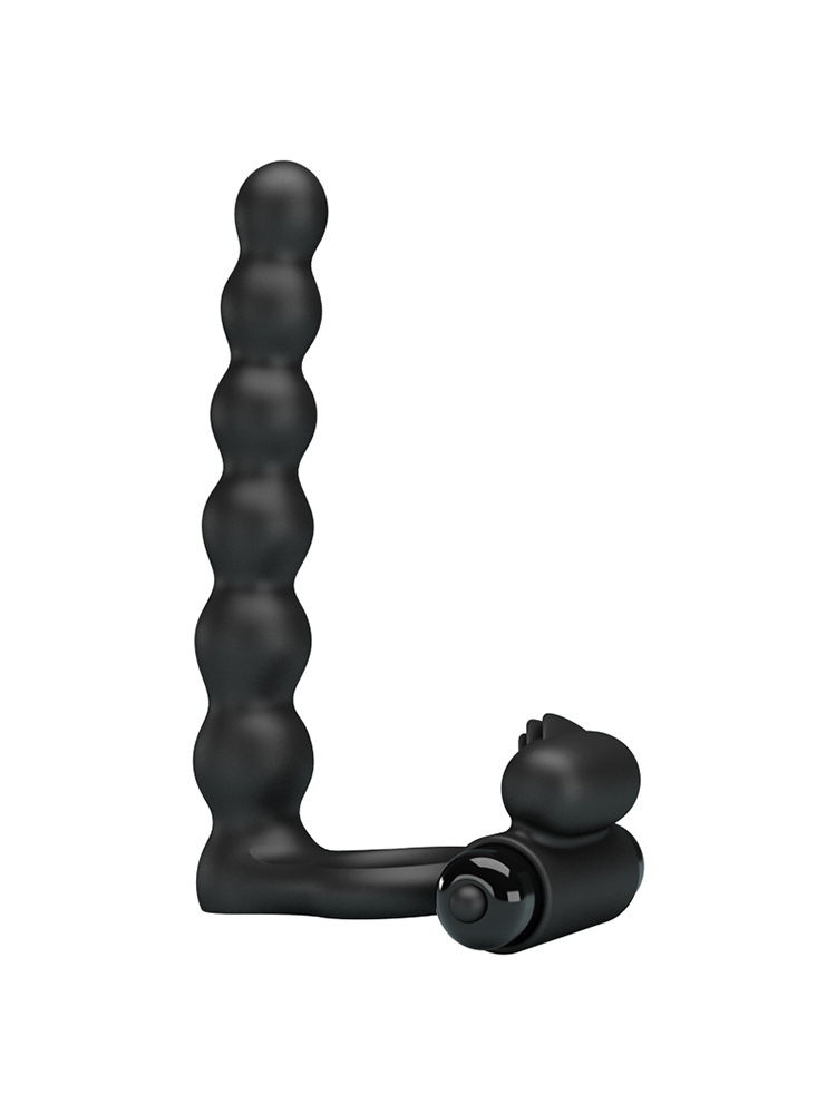 10 Speed Vibrating Cock Ring and Anal Beads in Black