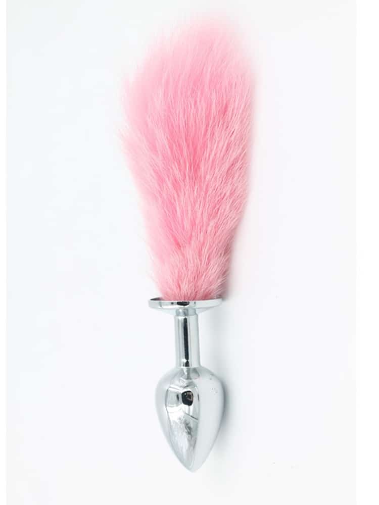 Lightweight Metal Butt Plug with Pink Faux Fur Tail 2.5 Inch