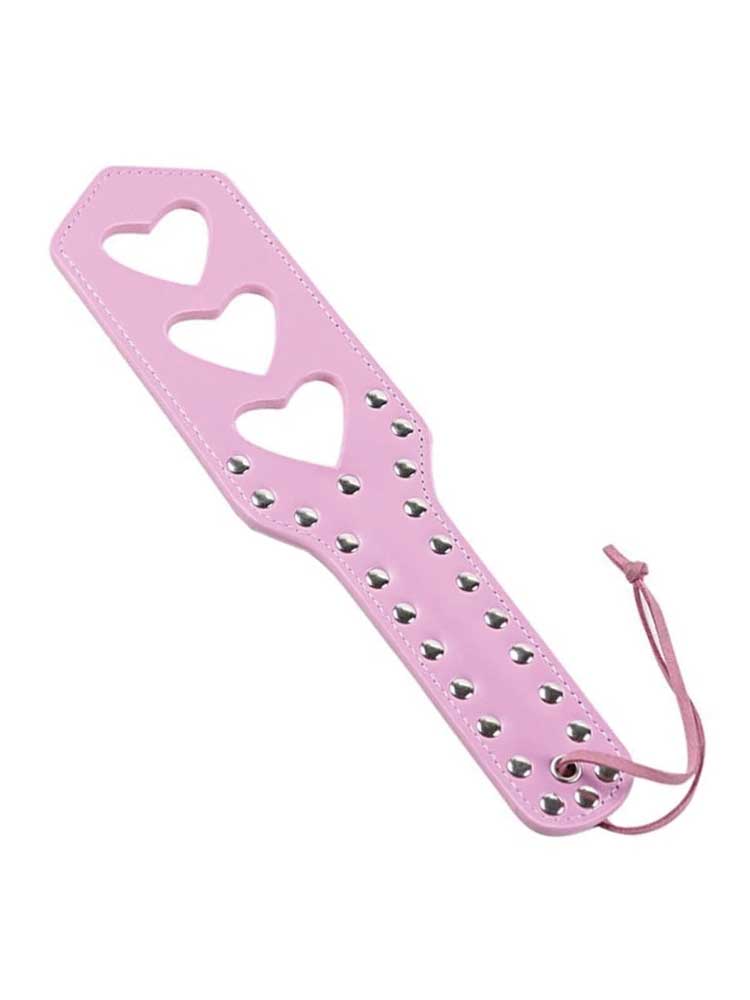 3 Heart Pink Faux Leather Studded Paddle