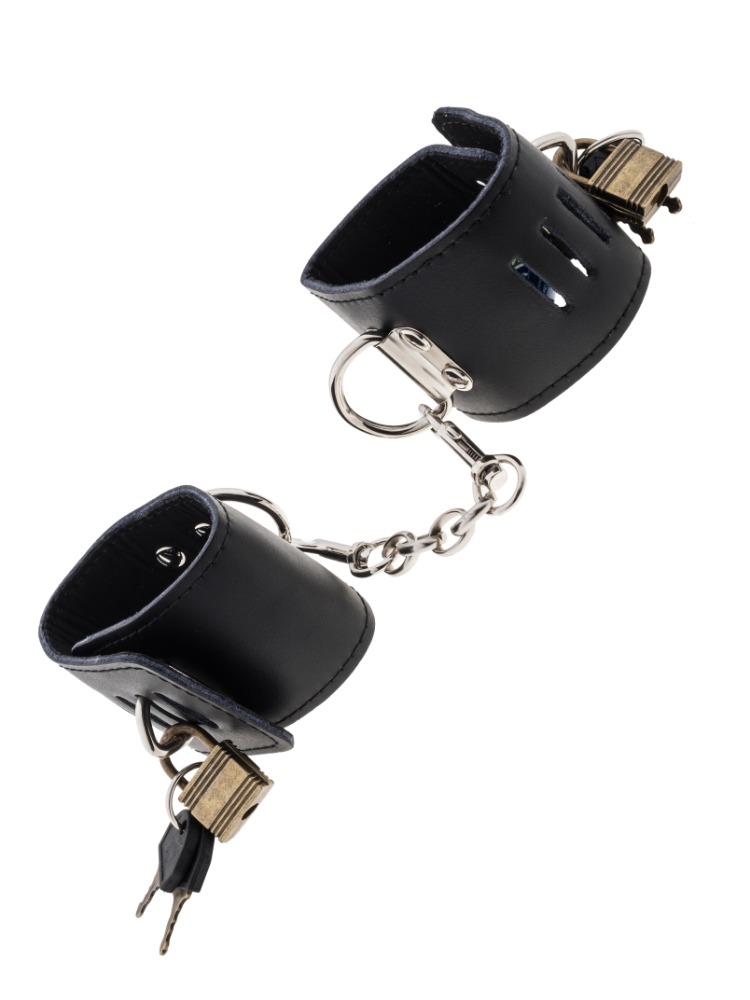 Black Leather Cuffs with Padlock