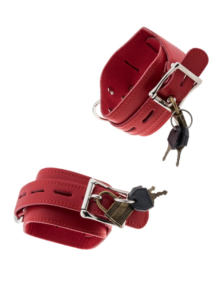 Red Leather Lock Cuffs