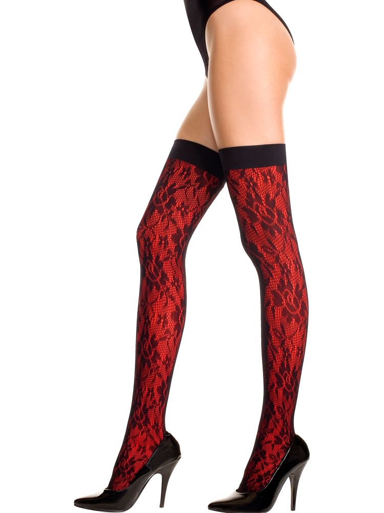 Floral Lace Stockings With Opaque Lining
