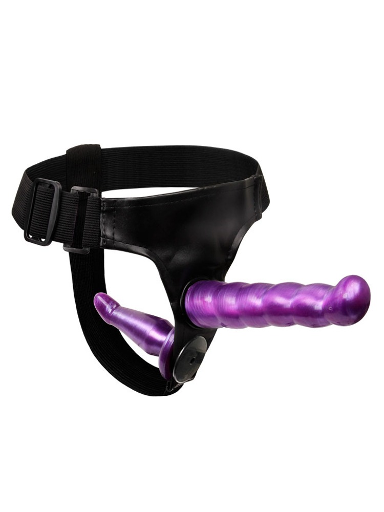 Female Purple Double Strap-On with Harness