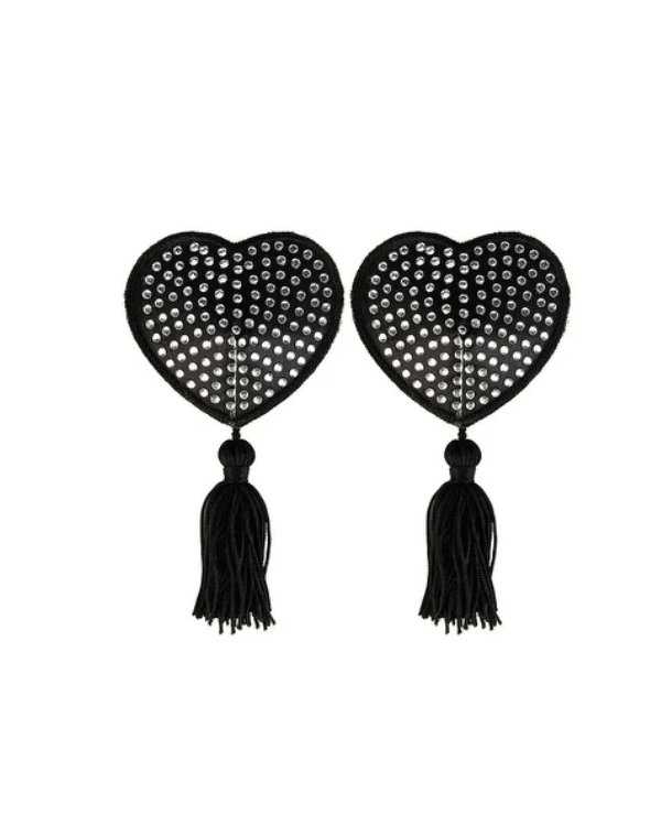 Heart Nipple Tassels with Clear Gems Black