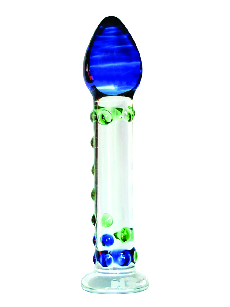 Blue And Green Dotted Glass Dildo 6.5 Inch