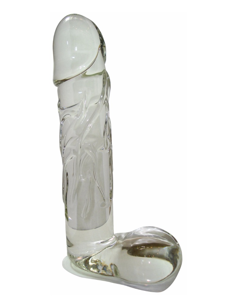 Large Glass Dong and Balls 7.5 Inch