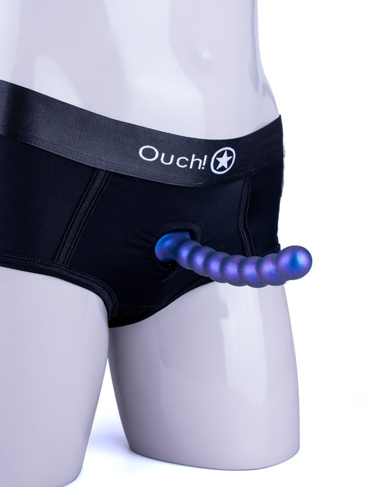 Vibrating Strap-On Brief Harness with Beaded 6.5" Dildo – M/L