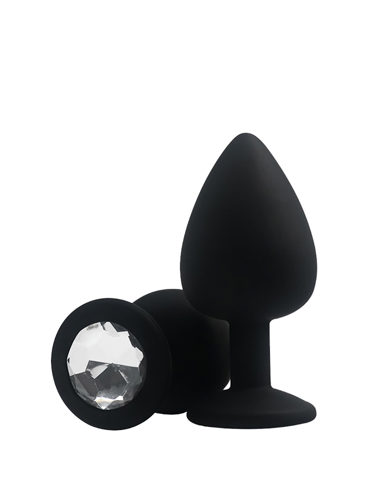 Black Butt Plug with Clear Jewel 2.5 Inch