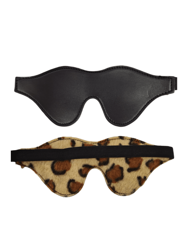 Black Leather and Leopard Print Fur-Lined Eye Mask/Blindfold