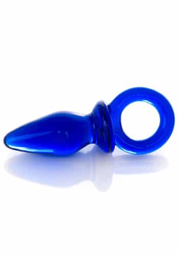 Blue Glass Butt Plug with O Ring Handle
