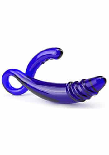 Deep Blue Glass Swirl Double Dildo and Anal Plug 6 Inch