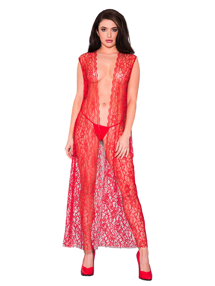 Draping Open Lace Gown Red