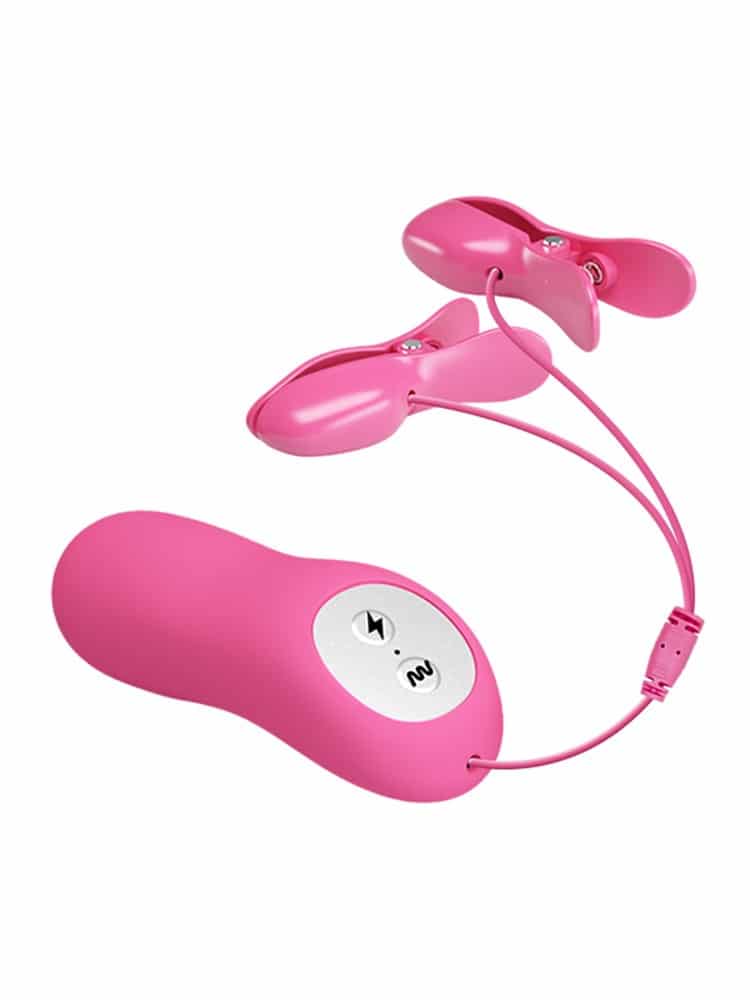 Vibrating Pink Nipple Clamps with Electro Stimulation Feature