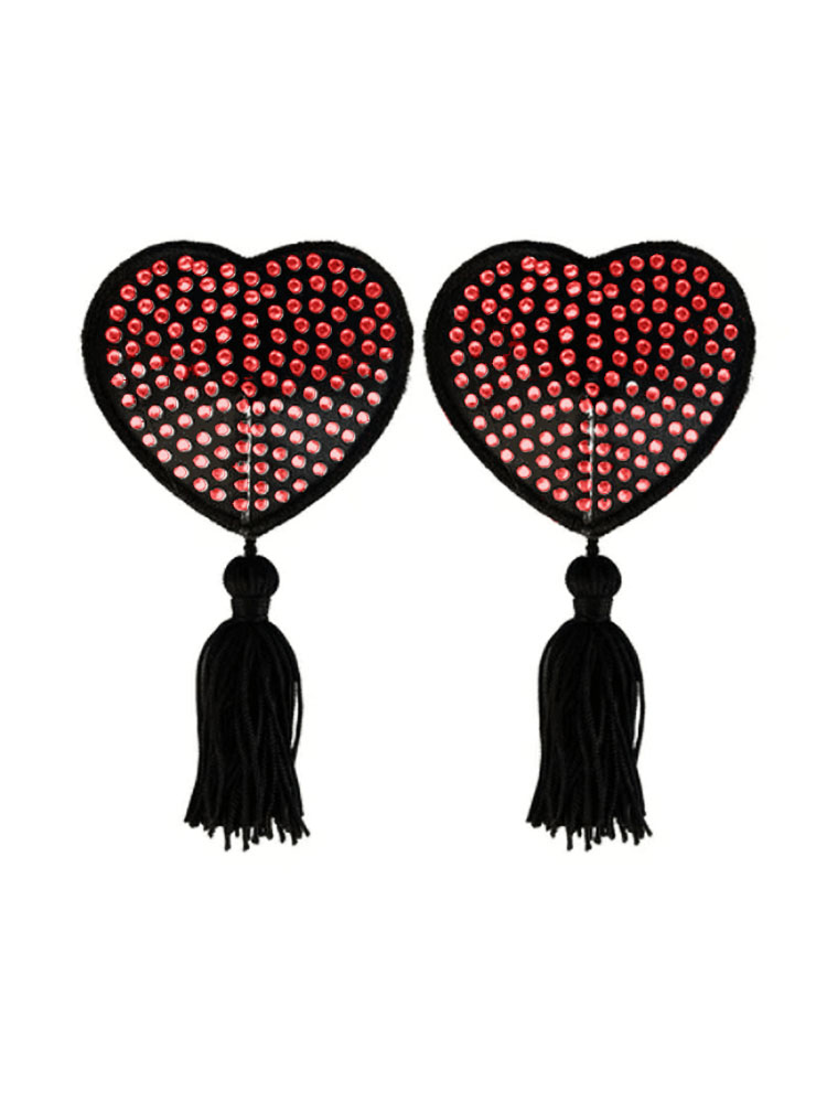 Heart Nipple Tassels with Red Gems