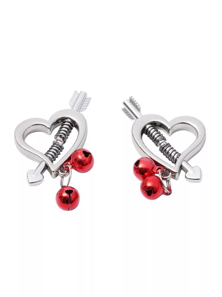 Heart Shaped Nipple Clamps with Red Bells