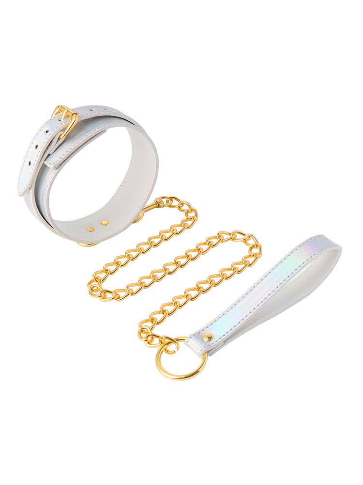 Holographic Leather Collar &amp; Leash