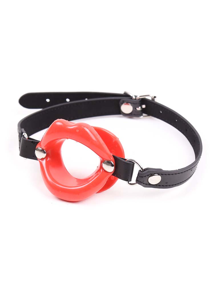 Lip Mouth Gag with Leather Strap Red
