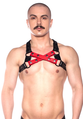 Men&apos;s Prowler Red Cross Strap Leather Chest Harness S-M