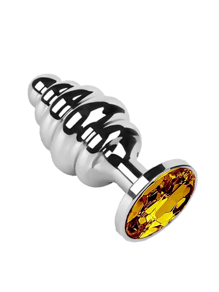 Small Metal Ribbed Butt Plug with Jewel 2.5 Inch