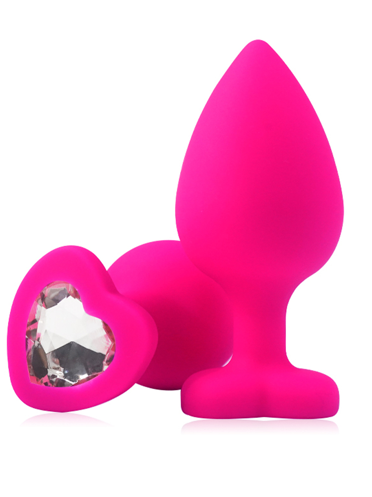 Pink Butt Plug with Clear Heart Jewel 2.5 Inch