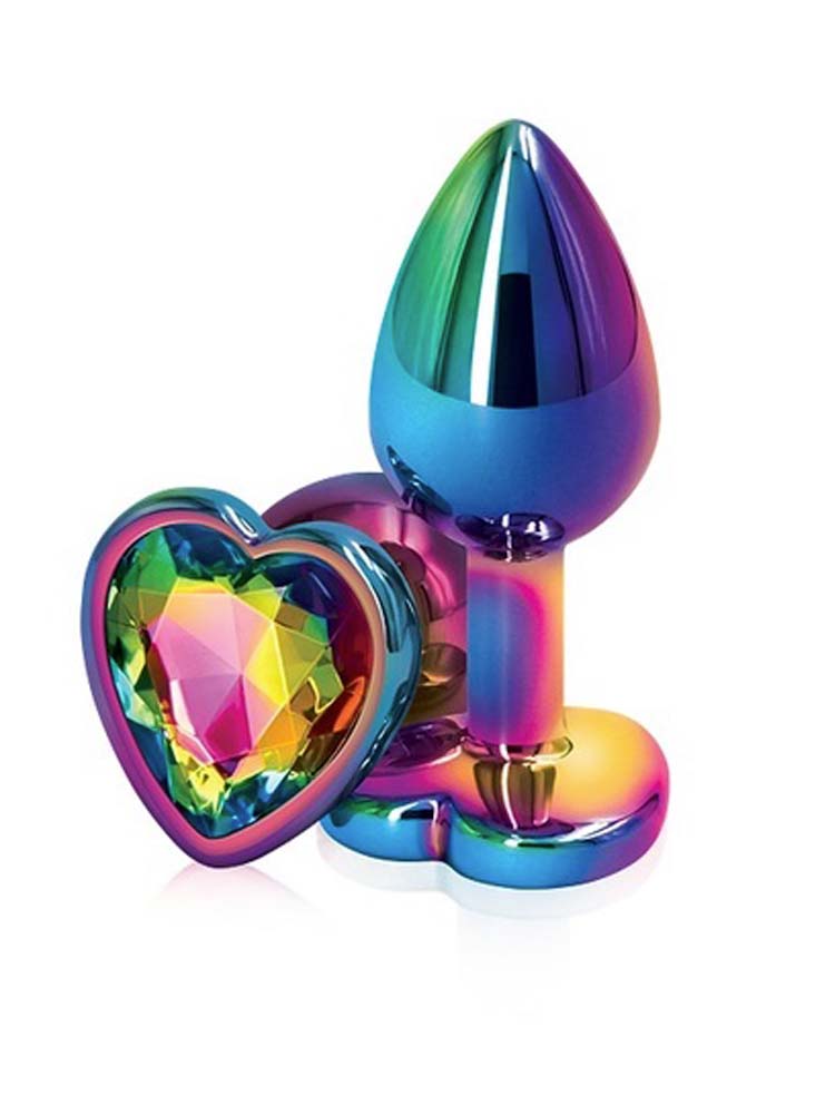 Rainbow Butt Plug with Faux Jewel – Medium