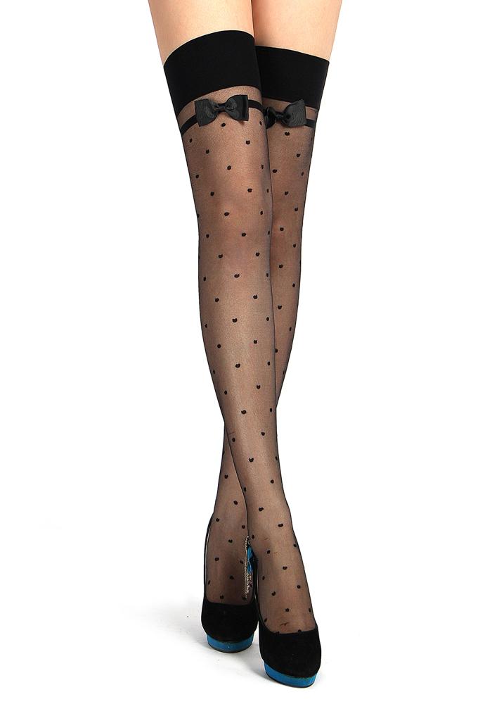 Polka Dot Sheer Stockings with Bow Detailing