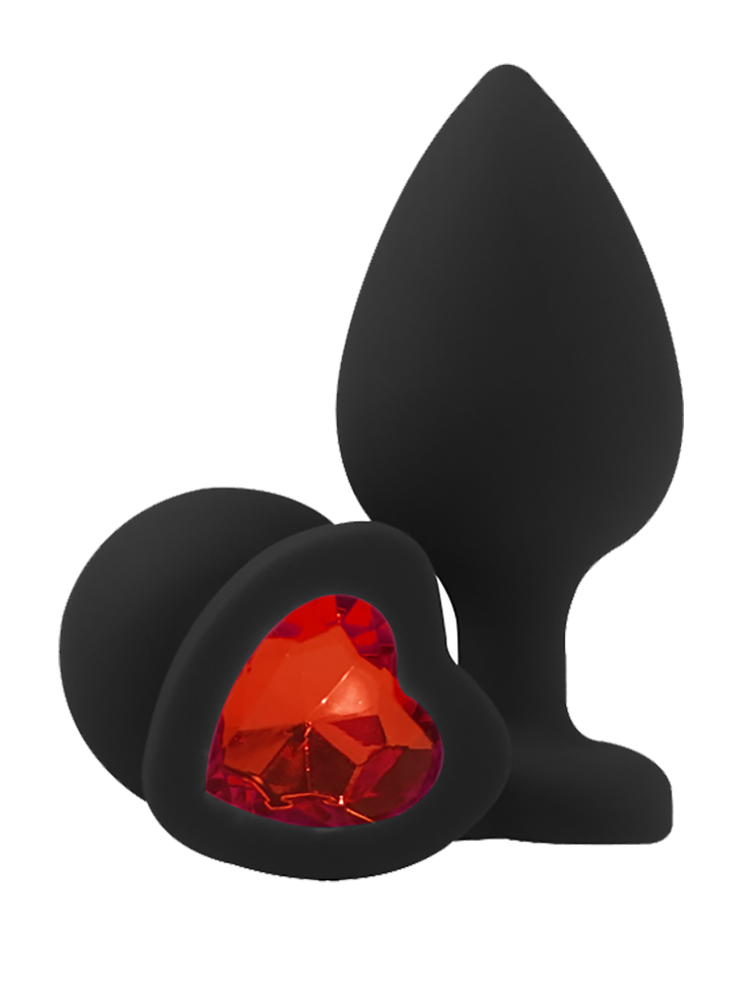 Black Butt Plug With Red Heart Jewel 3.5 Inch