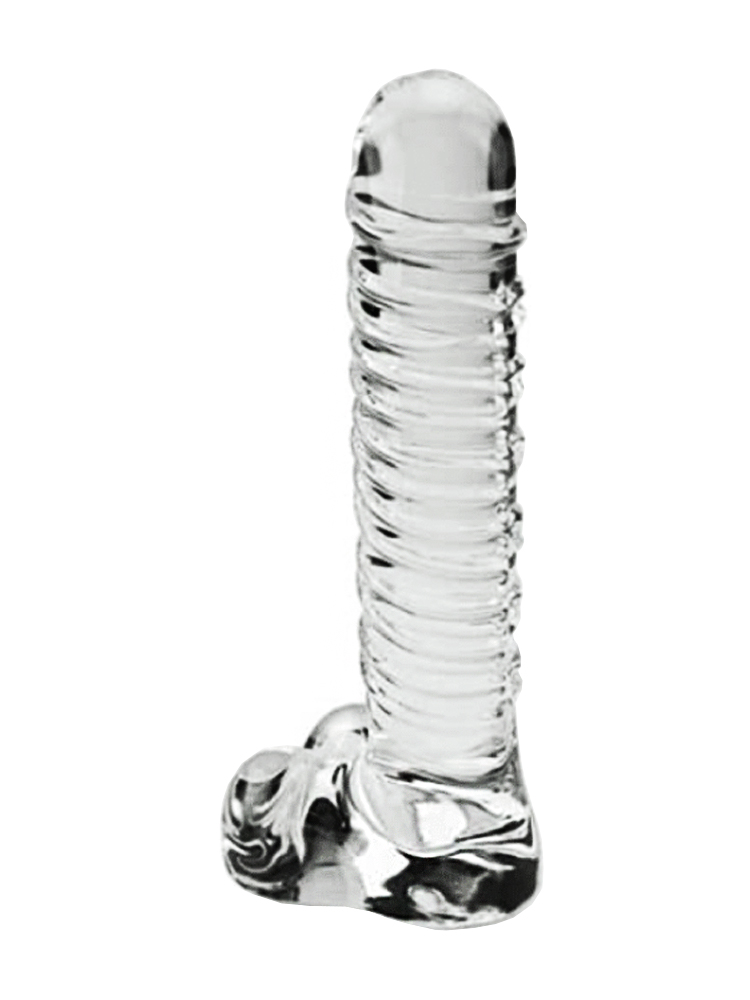 Textured Large Clear Glass Realistic Dildo with Balls 7 Inch