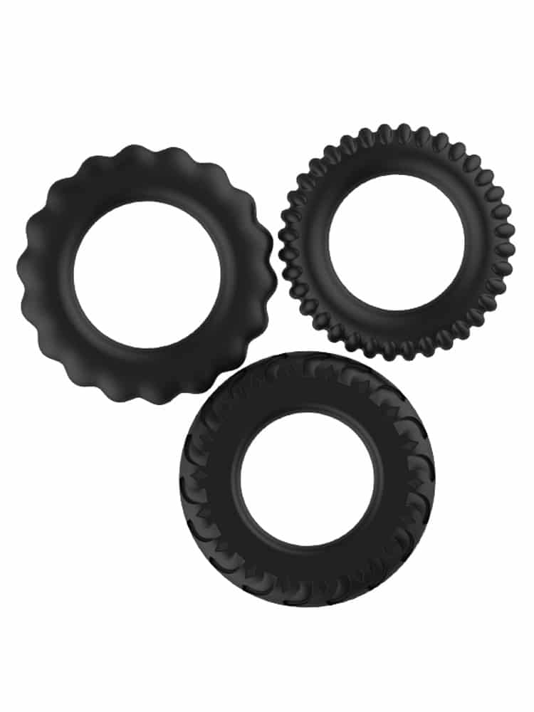 Black Textured Cock Rings – Pack of 3