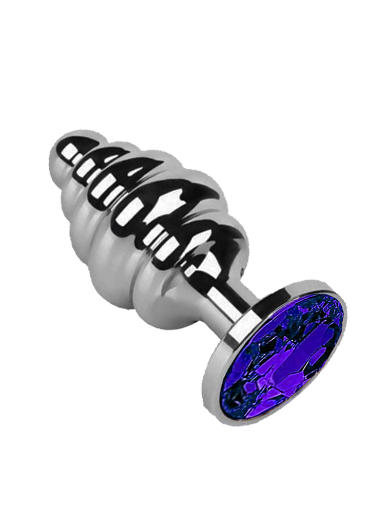 Small Weighted Metal Ridged Butt Plug with Jewel 2.5 Inch