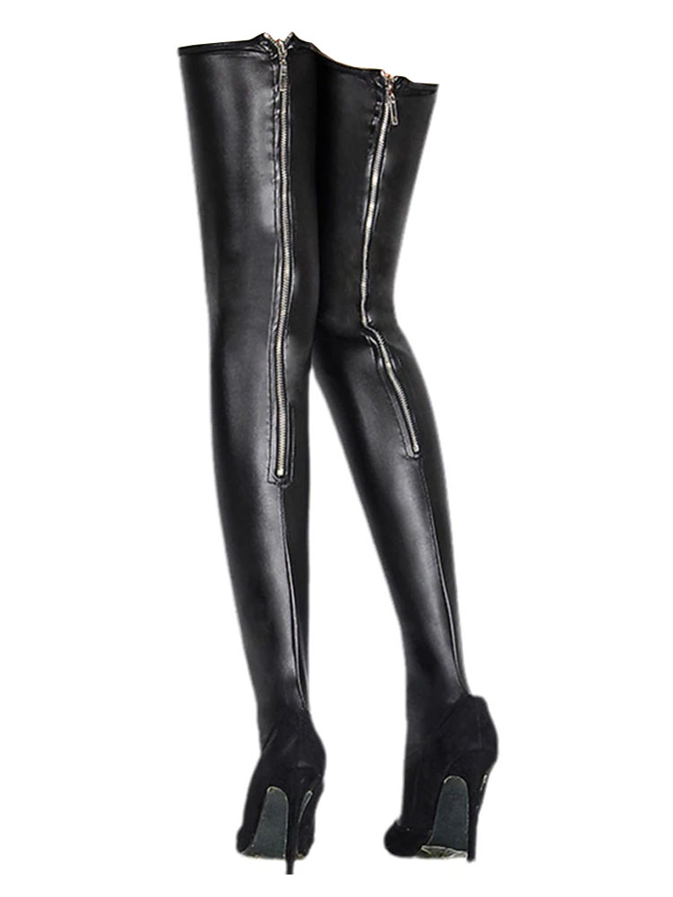 XXL Wet Look Zip Stockings